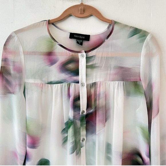 Karen Kane WatercolorFloral Print Georgette Tunic Blouse Size Small - Picture 2 of 11